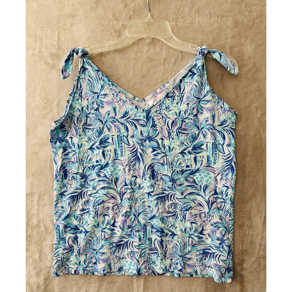 Still Parker Collection Tank Top Womens Medium Tropical Print Ties Summer Casual